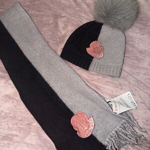 Moncler Black and Gray Knit Scarf and Beanie Set